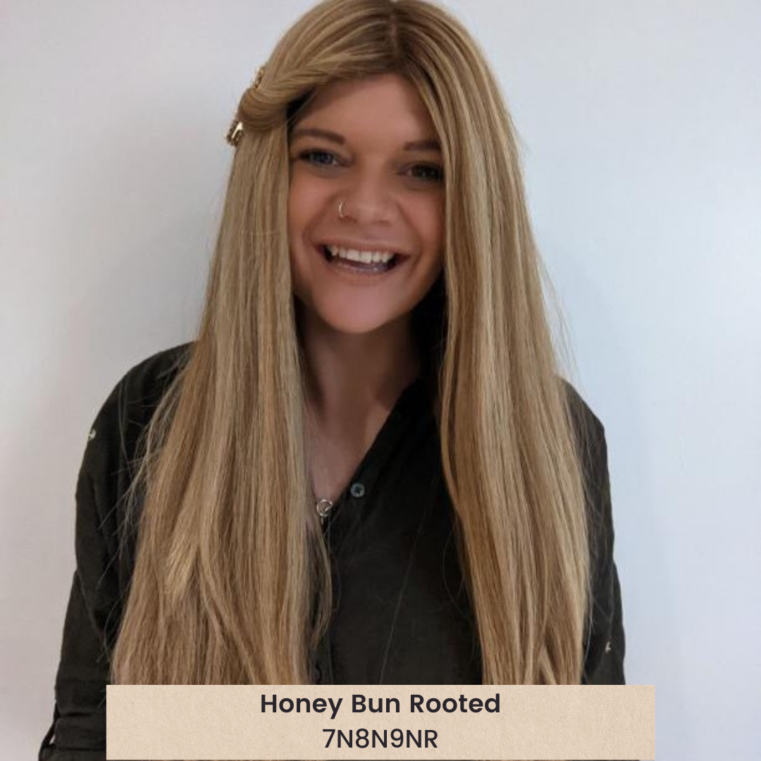 Hera 23 | Remy Human Hair Lace Front Wig (Hand-Tied) model with hair loss wearing wig