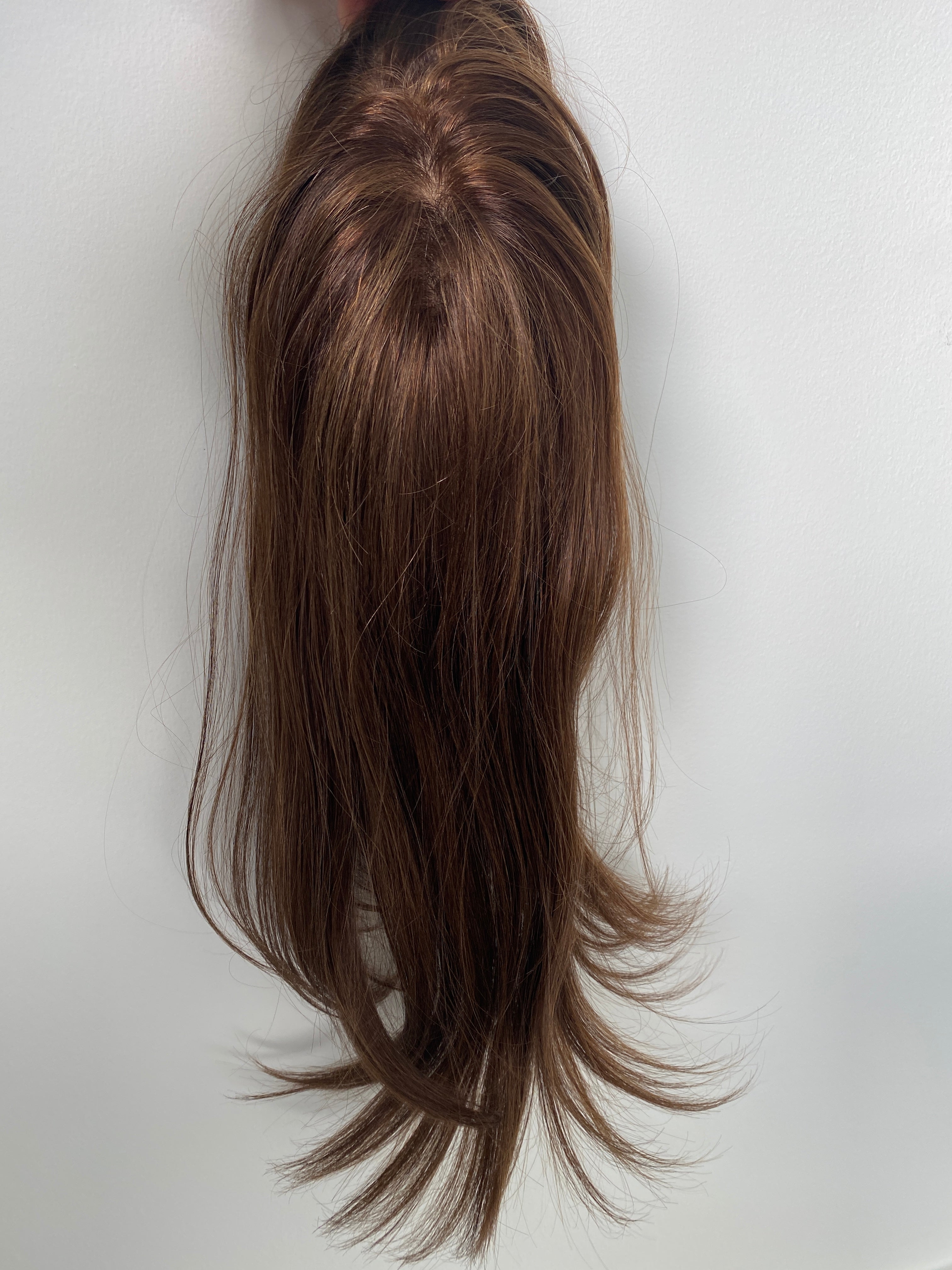 Clio 16 M French | Remy Human Hair Topper (Hand-Made) base cap top angle
