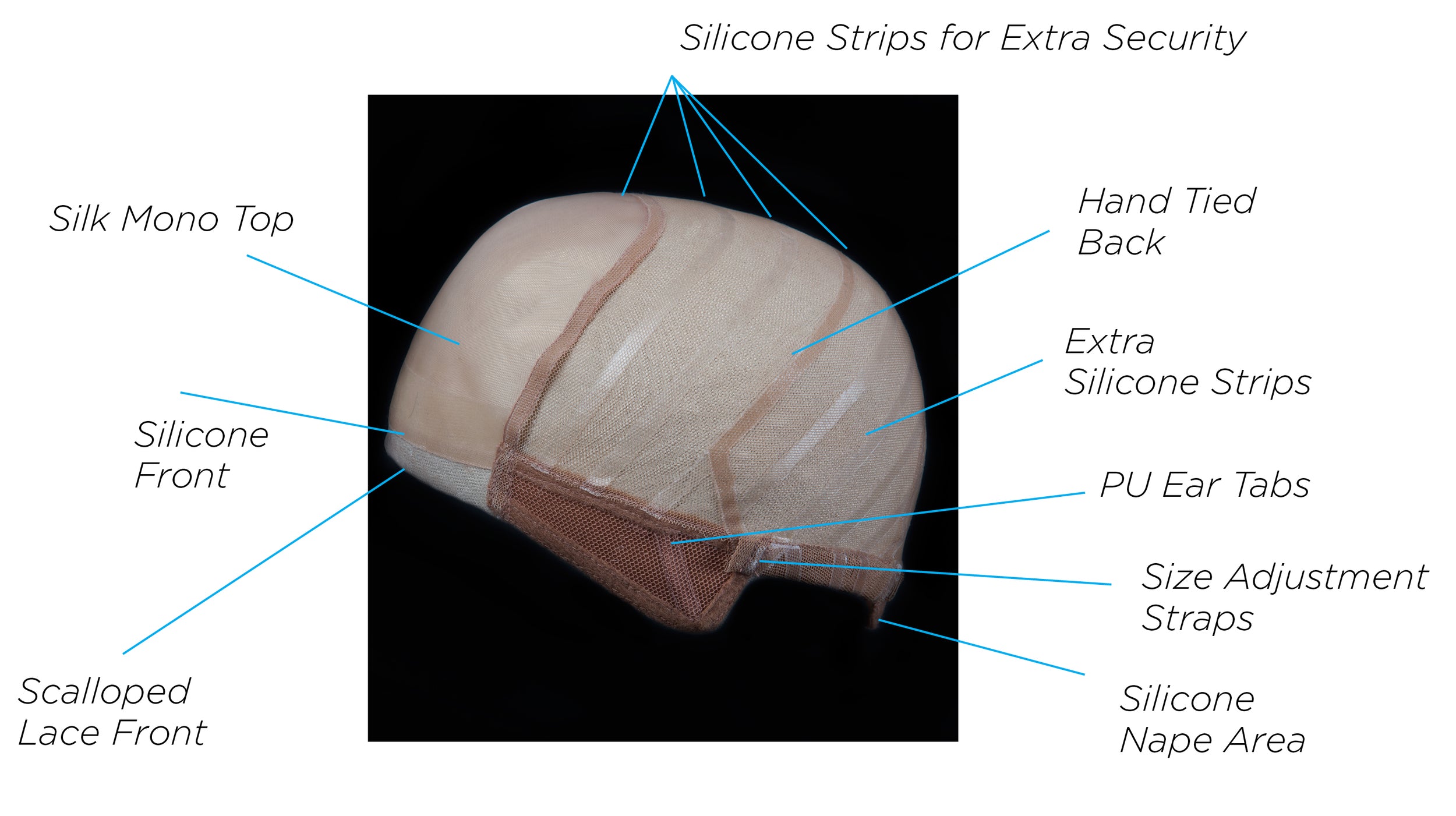 Wig cap of Liv | Remy Human Hair Lace Front Wig (Hand-Tied) for alopecia from Dimples with description